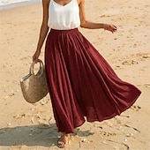 cheap Vacation Skirts-Women's Linen Blend Vacation Skirt Casual Maxi High Waist Skirts Holiday turmeric White Sky Blue Dark Green Summer