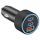 billiga Billaddare-USB-C billaddare snabbladdning, 3-portars (dubbel PD USB-C) &amp;QC 3.0 USB-A) biladapter för iPhone 17 16 15 Pro Max Plus, Samsung Galaxy S26 S25 S24 Ultra Plus, iPad, Pixel, med blå LED-ljusring