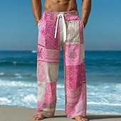 abordables Pantalones casuales estampados para hombre-Hombre Boho Retazos Floral intrincado Pantalones Pantalones casuales Pantalones anchos Media cintura Étnico retro de la vendimia Hogar Exterior Vacaciones Bolsillos laterales Perneras anchas Cintura