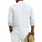 cheap Vacation-Men's Shirt Linen Shirt Popover Shirt Summer Shirt Beach Shirt Geometric Casual Vacation Black White Pink Navy Blue Long Sleeve Stand Collar Summer Spring Clothing Apparel Buttons