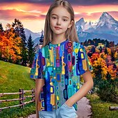 abordables Vision 3D de la Fille &amp; Éclat-Fille 3D Graphique Géométrique T-shirt Manche Courte Impression 3D Été Printemps Sports Mode Streetwear Enfants 5-12 ans Col Rond Occasionnel Quotidien Extérieur Coupe régulière