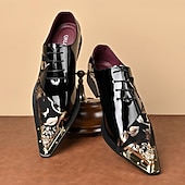 Χαμηλού Κόστους Παπούτσια Oxford-Ανδρικά μαύρα φλοράλ παπούτσια με μυτερή μύτη και μεταλλικό καπάκι στην μύτη, μοντέρνα επίσημα παπούτσια με κορδόνια για κομψούς άνδρες, ιδανικά για γάμους, πάρτι, δεξιώσεις και θεατρικές παραστάσεις.