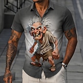 cheap Vintage Shirt-Men's Funny Cartoon Character Old Man Shirt Summer Shirt Button Up Shirt Short Sleeve Vintage Retro Daily Outdoor Vacation Summer Spring Turndown 3D Print Collared Shirts Brown Khaki Gray