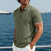abordables Polo Clásico para Hombre-Hombre polo con cremallera Con Texturas Casual Festivos Diseño Cremallera de un cuarto Manga Corta Moda Básico Plano Jacquard Cremallera de un cuarto Primavera verano Verano Primavera Ajuste regular