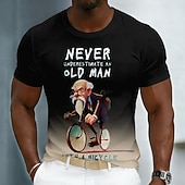  Ne sous-estimez jamais un vieil homme à vélo. T-shirt humoristique pour homme, motif cycliste 3D caricature, manches courtes, col rond, dégradé turquoise, style décontracté, tailles S, M, L, XL, XXS.
