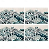 お買い得  Placemats＆Coasters＆Trivets-夏の海をイメージしたダイニングプレイスマット、ポリエステル100％の長方形テーブルマット、海の幾何学模様デザイン、洗濯機洗い可能、耐熱性、耐久性のあるテーブルプロテクター、モダンなホームキッチン