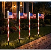 economico 250° Anniversario Luci-4 luci solari da vialetto a forma di bandiera americana, collegate in 1, con 8 modalità, decorazioni patriottiche a LED impermeabili rosse, bianche e blu per esterni, giardino, 4 luglio, Memorial Day.