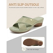 abordables Sandalias Cómodas-Sandalias de cuña con tiras cruzadas y pedrería verde para mujer: cómodas sandalias sin cordones con plantilla acolchada y tacón brillante de punta abierta, ideales para vacaciones y fiestas en el