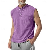 economico Canotte da palestra-SoftFade™ Canotta da Uomo Top Canotta Camicia Denim Camicia Acid Wash Maniche Senza Maniche Con Cappuccio Zip Henley Estate Primavera Piana Base Cappuccio Casual Vacanza Strada Viola Top T-Shirt per