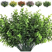 رخيصةأون نباتات صناعية وخضرة-٨ حزم من نباتات البقس الاصطناعية، نباتات ربيعية صناعية خارجية، شجيرات صناعية مقاومة للأشعة فوق البنفسجية، سيقان خضراء خارجية، أزهار خارجية تبدو حقيقية، أوكالبتوس صناعي