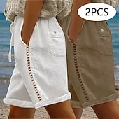 ieftine Pantalonii-Pachete multiple 2 buc pantaloni scurți pentru femei 100% bumbac pantaloni scurți de vară pantaloni scurți de plajă pantaloni scurți la modă vacanță pantaloni scurți de bază natural simplu buzunare laterale decupate confort respirabil neelastic stradă cas