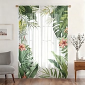 economico Tende trasparenti-Tenda trasparente per finestre, adatta a tutte le stagioni, per camera da letto e soggiorno, con asta, motivo floreale dipinto a inchiostro, effetto morbido e nebbioso, elegante e leggera.