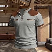 cheap Men's Classic Polo-Men's Waffle Polo Shirts Polo Shirts Daily Outdoor Quarter Zip Short Sleeve Fashion Basic Color Block Zipper Lightweight Summer Spring Tailored Fit Black White Navy Blue khaki Gray Waffle Polo Shirts