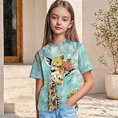 economico Animali 3D della Ragazza-Ragazze 3D Grafico Animale Giraffa Maglietta Manica Corta Stampa 3D Primavera Attivo Carino Bambini 5-12 anni Casuale Quotidiano Scuola Vestibilità regolare