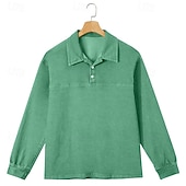 preiswerte Klassisches Poloshirt für Herren-Herren Baumwoll-Poloshirt Lässig Urlaub Klassisch Langarm Mode Basic Einfarbig Einfach Vintage-Stil Gewaschen Winter Frühling &amp; Herbst Ganzjahres Lässiger Schnitt Schwarz Hellgrün Rosa Marineblau