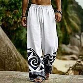 abordables Pantalons décontractés imprimés pour hommes-Homme Géométrique Ethnique Art abstrait Pantalons Pantalon décontracté Pantalons Amples Taille Moyenne Boho Vintage Rétro Maison Extérieur Vacances Taille élastique avec cordon de serrage Pantalon en