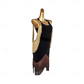 cheap Practice Dresses-Women's Latin Dance Dress - Gold Shoulder Fringe &amp; Brown Tassel Hem Performance Competition Outfit
