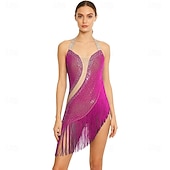 cheap Competition Dress-Women's Magenta Latin Dance Dress - Halter Neck Sparkly Rhinestone Fringe Dress for Ballroom, Salsa &amp; Performance
