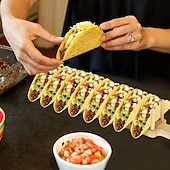 olcso Grillek és szabadtéri főzés-Fa toronytartó, fa toronytartó tálcákhoz, bambusz mexikói burrito tálca, 8 puha vagy kemény héjú tortilla befogadására alkalmas, kukorica tortillához is alkalmas, éttermekbe, partikra alkalmas