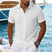  Per uomo Camicia Camicia di lino Camicia Estiva Camicia da Spiaggia Camicia hawaiana estiva Tinta unica Casuale Quotidiano Nero Bianco Verde chiaro Rosa Manica Corta Colletto Primavera & Estate Estate