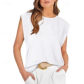 baratos Tanque Simples-Mulheres Camiseta Côr Sólida Clássico Casual Sem Manga Gola Redonda Tops regulares Diário Para Noite Final de semana Preto Branco Vinho Verde Escuro Damasco Verão Primavera