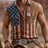  Homens Bandeira dos EUA 250º aniversário dos Estados Unidos Camisa Social camisa de botão camisa sem manga Sem Manga Patriótico Feriado Verão Primavera Aberto para a Lateral Dois bolsos frontais