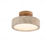voordelige Ring &amp; Rond Ontwerp-armatuur Japanse wabi-sabi 1 lichtpunt E26 natuurlijk geel travertin plafondlamp Scandinavische crème stijl massief houten voet plafondlampen b &amp;b entreehal gangpad ingang balkon plafondverlichting