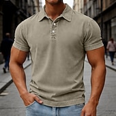 abordables Polo classique pour homme-Chemises Polo SoftFade™ pour hommes 100% coton chemise à lavage acide décontractée vacances col manches courtes mode basique uni vintage usé été printemps bleu marron foncé noir vert clair violet