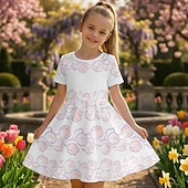 cheap 3D Flower Dress-Girls' 3D Floral Graphic Dress Short Sleeve 3D Print Summer Spring Daily Vacation Party Cute Basic Casual Kids 4-12 Years Casual Dress A Line Dress Knee-length Regular Fit