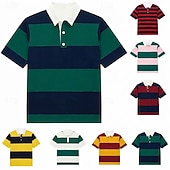 economico Polo da rugby da uomo-Per uomo Strisce orizzontali Polo da rugby Manica Corta Magliette polo Bavero Casual Athleisure Abbigliamento quotidiano Stampa 3D Bottoni Primavera &amp; Estate Blu Rosso 3 Giallo
