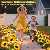  Lot de 4 lampes solaires LED tournesol étanches pour jardin, à piquer, idéales pour décorer allées, pelouses, terrasses et autres espaces extérieurs. Parfaites pour les fêtes, les anniversaires et