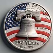  U.S. 250th Anniversary Commemorative Coin Patriotic Eagle & Liberty Bell Design, Collectible Silver Tone Coin for Independence Day, Veterans, and U.S. History Enthusiasts
