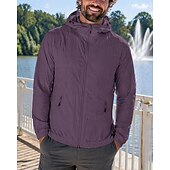 お買い得  ランニングジャケット-男性用 ソリッド ランニングジャケット アウトドアジャケット フード付きジャケット 夏 春 秋 ポケット フルジップ 長袖 日焼け防止 防風 UVプロテクション ライトウェイト 高通気性 釣り ハイキング ランニング ブルー アメジスト 蛍光グリーン スポーツウェア アクティブウェア