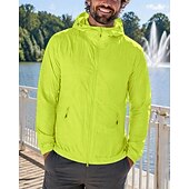 お買い得  ランニングジャケット-男性用 ソリッド ランニングジャケット アウトドアジャケット フード付きジャケット 夏 春 秋 ポケット フルジップ 長袖 日焼け防止 防風 UVプロテクション ライトウェイト 高通気性 釣り ハイキング ランニング ブルー アメジスト 蛍光グリーン スポーツウェア アクティブウェア