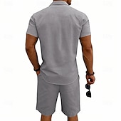 economico Camicie di lino-Per uomo Camicia di lino Due pezzi Set Camicia E Shorts Shorts di Lino Shorts da Spiaggia Impostare Semplice Quotidiano All'aperto Vacanza Collo ripiegato Manica Corta Estate Moda Casual Confortevole