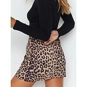 economico Gonne grafiche-Per donna Gonna in finta pelle scamosciata Moda Casual Mini Vita Alta Gonne Leopardo Stampato Micro-elastico Quotidiano Streetwear Marrone Verde Beige Primavera