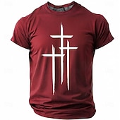  Crosses Faith Bible Christian Three Crosses Men's Minimalist Religious Graphic T Shirt Crew Neck Short Sleeve Inspirational Gift for Him Church Worship Wear Designer Clothing Apparel