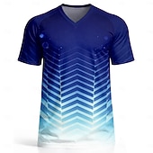  Men's Soccer Jersey Shirt France Style Blue Gradient Geometric Graphic Tee Breathable Quick Dry Mesh Athletic Top UPF50+ Lightweight Fan Shirt for Training Tournament Game Day