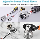 זול מפתח ברגים &amp; סטים-סט כלי מפתח ברגים אוניברסלי מתכוונן, שקע תחזוקה אוניברסלי רב תכליתי 10 מ"מ-19 מ"מ עבור מחגר בעל הנעה 3/8 אינץ', מפתח מומנט &amp;מקדחה חשמלית 2 סטים