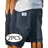 baratos Calções Estilo Casual-Homens Calção Shorts casuais Shorts de veludo cotelê Bolsos Cintura elástica Tecido Textura Conforto Respirável Curto Casual Ao ar livre Praia Férias Moda Preto + Azul Marinho céu azul+cinza Com