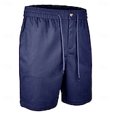 cheap Classic-Men's Shorts Linen Shorts Summer Shorts Beach Shorts Drawstring Elastic Waist Plain Comfort Breathable Short Daily Outdoor Beach Vacation Fashion Blue Black Inelastic