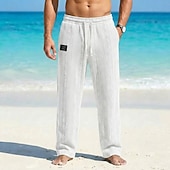 abordables pantalones casuales-Hombre Pantalones Pantalones casuales Pantalones anchos Pantalones texturizados Jacquard Correa Pierna recta Geométrico Plano Comodidad Longitud total Casual Diario Exterior Vacaciones Moda Azul