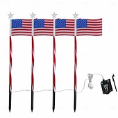 economico 250° Anniversario Luci-4 luci solari da vialetto a forma di bandiera americana, collegate in 1, con 8 modalità, decorazioni patriottiche a LED impermeabili rosse, bianche e blu per esterni, giardino, 4 luglio, Memorial Day.