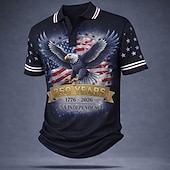 abordables Polo Patriotique 250-4 juillet 2026, 250e anniversaire Homme Drapeau Américain Polo Manche Courte Polos Chemises à Col Occasionnel Extérieur Vêtements de rue Athleisure Boutons Maille Respirante Printemps &amp; Été Bleu