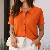 economico Bluse Semplici-Per donna Camicia Camicia a nido d'ape Camicia casual Camicia con Bottoni Bottoni Tinta unica Semplice Vacanza Moda Quotidiano Manica Corta Collo ripiegato Top Regolari All'aperto Abbigliamento