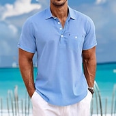 economico Polo classica da uomo-Per uomo Polo Camicie di lino Casuale Streetwear Bavero Manica Corta Essenziale Moderno Semplice Leggero Bottoni Estate Primavera Vestibilità regolare Nero Bianco Verde Blu scuro Azzurro Polo