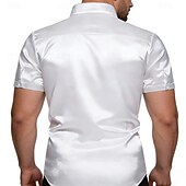 abordables Chemises en satin pour hommes-Homme Chemise Chemise en satin Chemise habillée Chemise Boutonnée Couleur Unie Extérieur Travail Noir Blanche Jaune Rouge Manche Courte Col Rabattu Été Printemps Vêtement Tenue Boutons