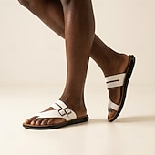 voordelige Vakantiesandalen-Witte heren slippers met dubbele gesp, casual zomerschoenen, comfortabele sandalen voor strand, resort en vakantie.