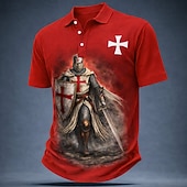 tanie Męska koszulka polo w stylu vintage-Męskie Templariusze Koszulki polo Krótki rękaw Koszulki polo Klapa Codzienny Ulica Athleisure Dzienne zużycie Druk 3D Guziki Oddychająca siateczka Lato Wiosna Czarny Biały Czerwony