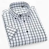 baratos camisas masculinas oxford-Homens Camisa Social Saia camisa de botão Camisa Oxford Bloco de cor Casual Diário Branco Amarelo Azul Marinha Azul Royal Manga Curta Aberto para a Lateral Verão Primavera Roupa Patchwork